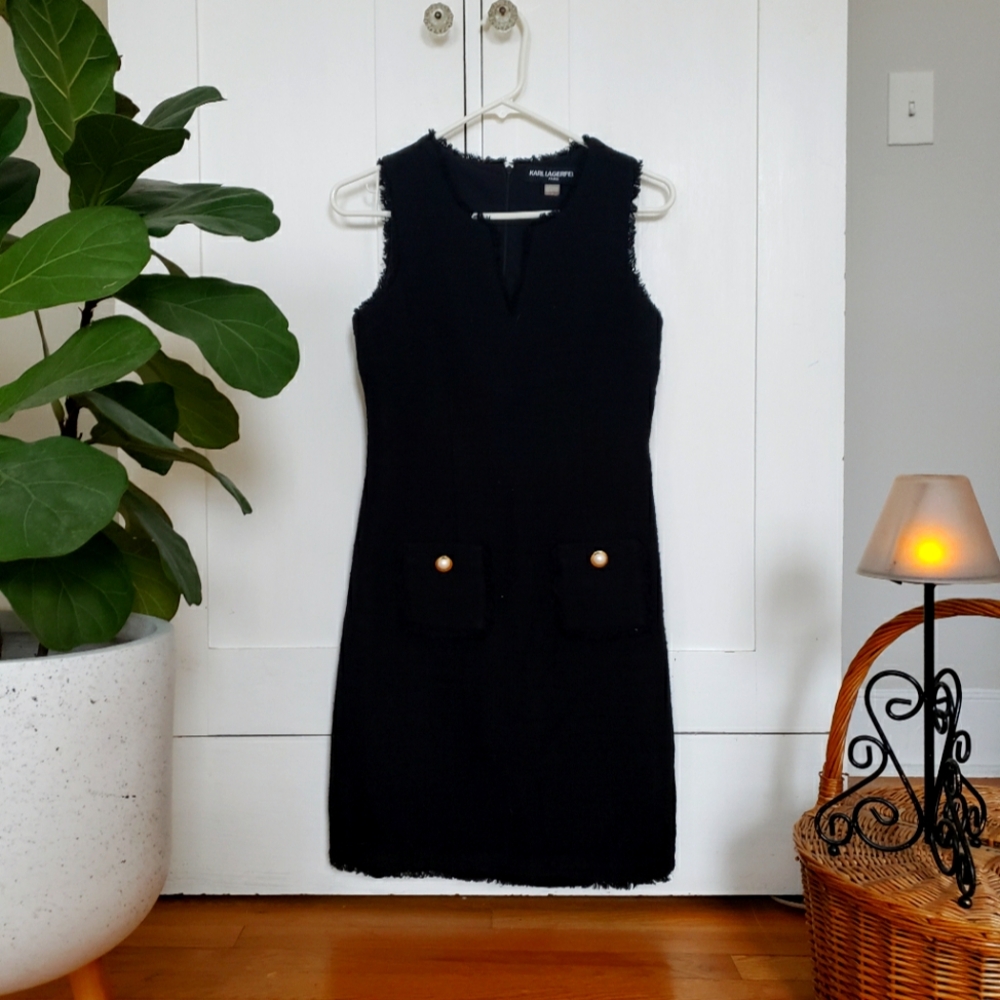 Old Money Black Tweed Karl Lagerfeld Dress